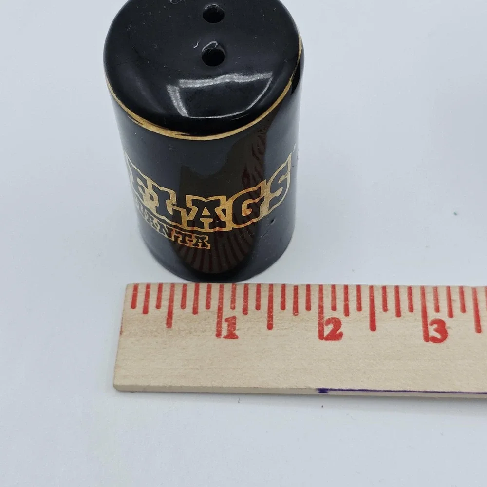 Six Flags Salt Pepper Shakers Atlanta GA Black Gold Vintage Ceramic Japan Set